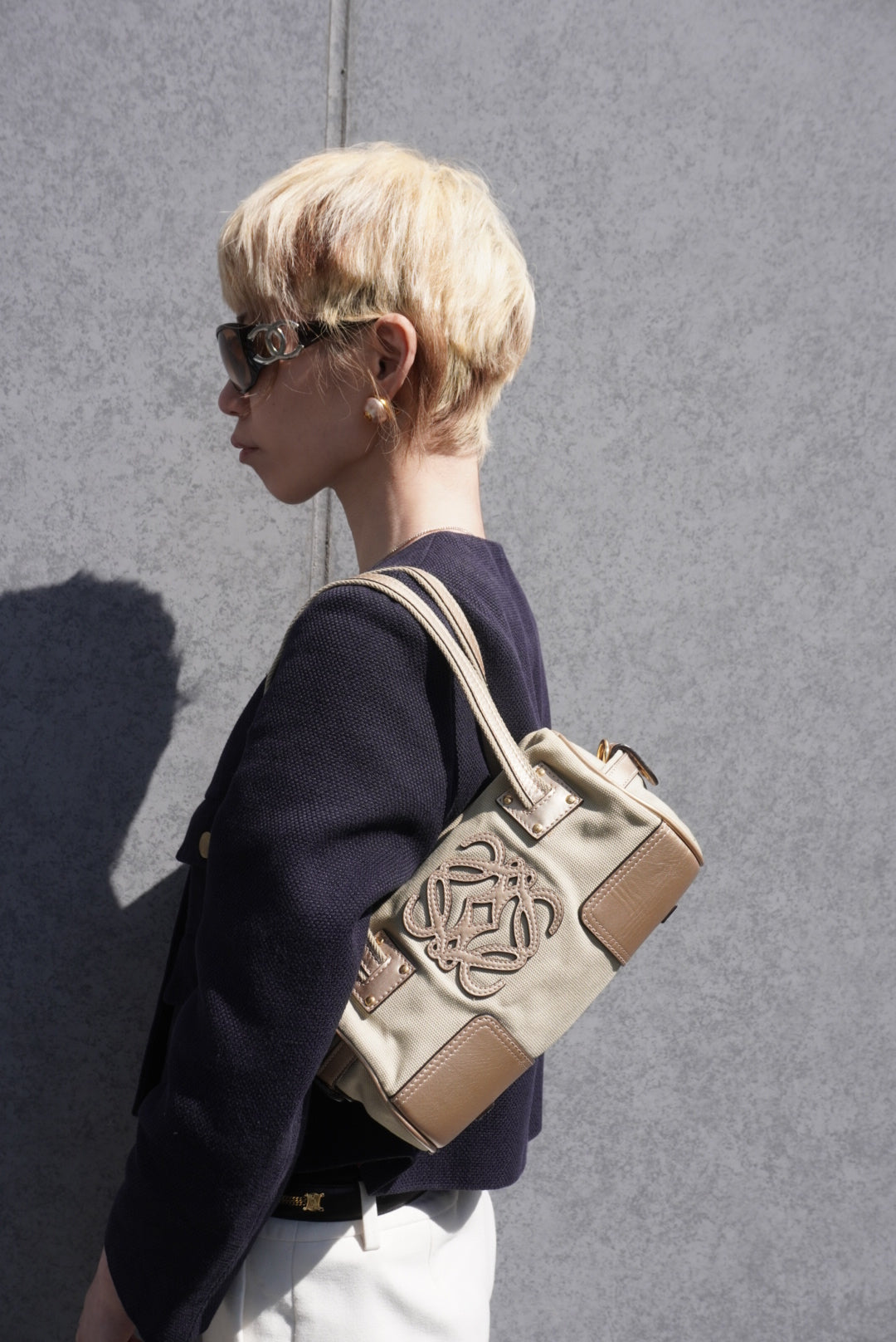 LOEWE Anagram Small Boston bag Handbag Beige Vintage mym6vr