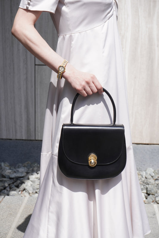 CELINE Starball Top Handle Handbag Black Vintage idde2j