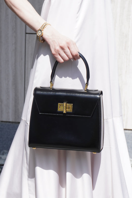 CELINE Turn Lock Two-way Handbag Shoulder bag Black Vintage aerfah