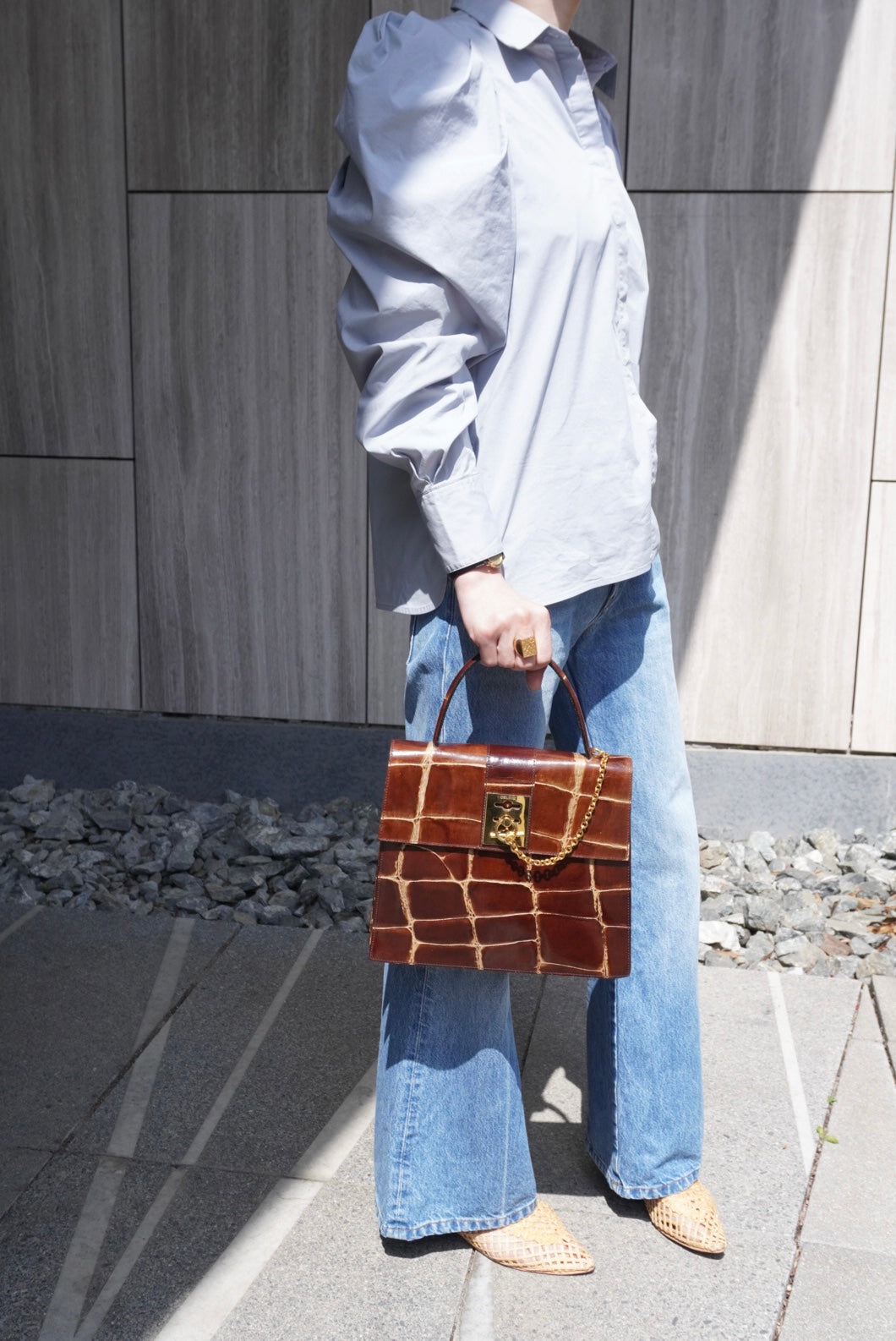 CELINE Gancini Handbag Brown Vintage bcfhg8