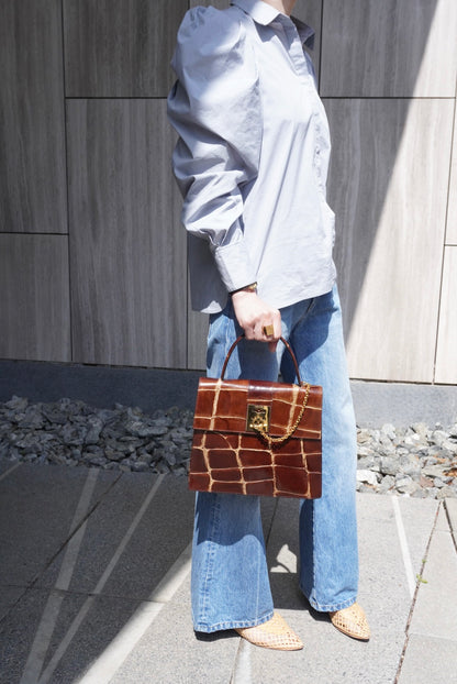 CELINE Gancini Handbag Brown Vintage bcfhg8