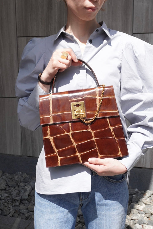 CELINE Gancini Handbag Brown Vintage bcfhg8