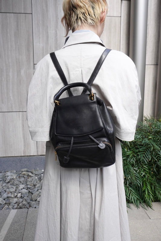 CELINE Starball Logo Embossed Backpack Black Vintage 66agh7