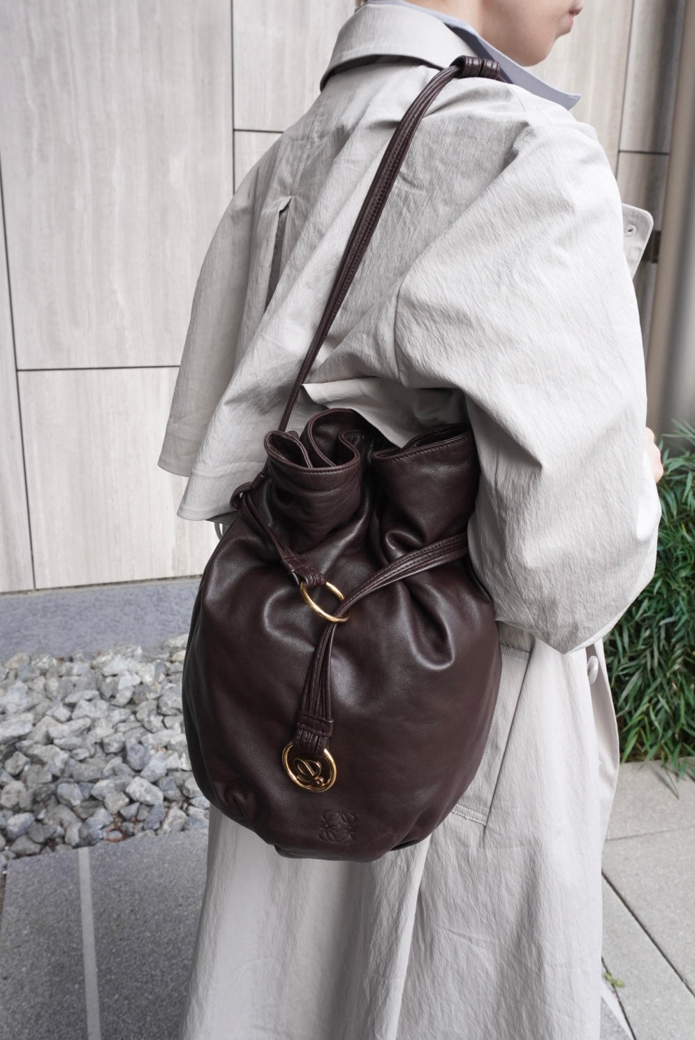 LOEWE Anagram Drawstring Shoulder bag Brown Vintage 7ep7z7