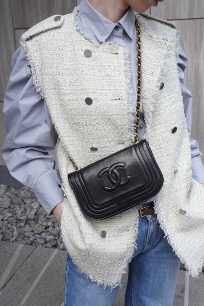 CHANEL Coco Mark Chain Shoulder bag Black Vintage jtk3dw