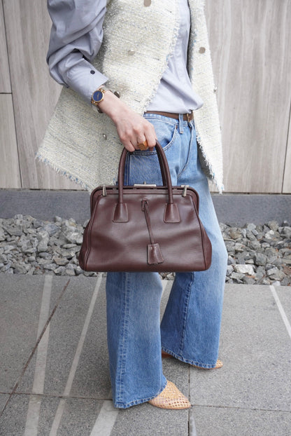 PRADA Metal Clasp Handbag Brown Vintage zwwp2k