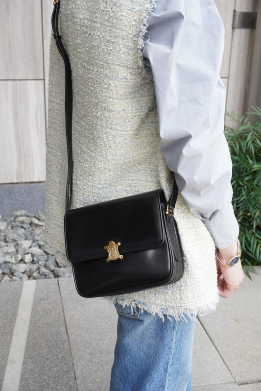 CELINE Triomphe Shoulder bag Black Vintage igefky