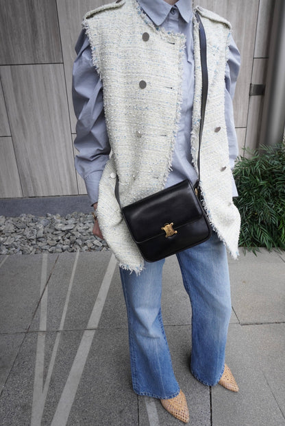 CELINE Triomphe Shoulder bag Black Vintage igefky