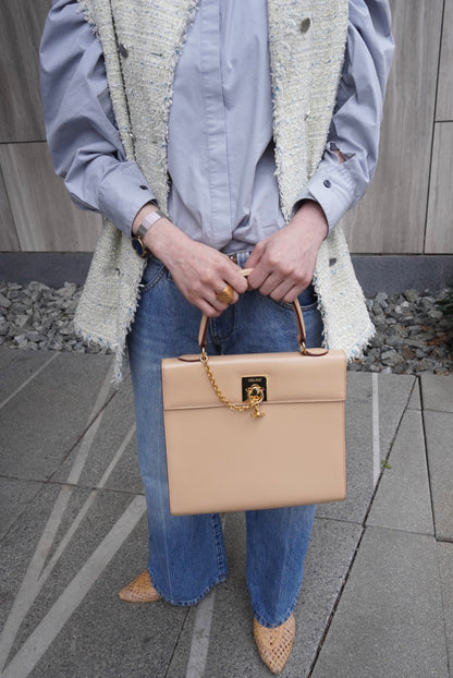 CELINE Gancini Handbag Beige Vintage fz83cr