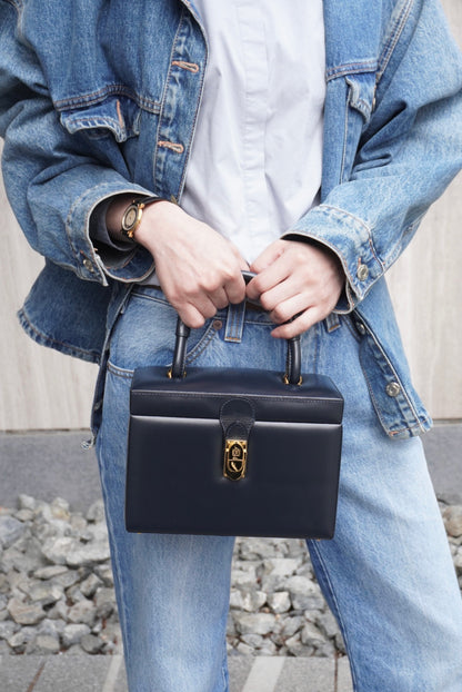 LOEWE Anagram Handbag Vanity bag Navy Vintage kwwgaf