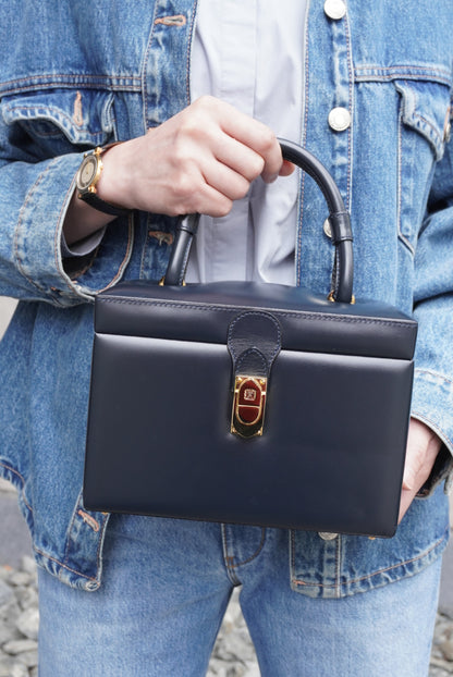 LOEWE Anagram Handbag Vanity bag Navy Vintage kwwgaf