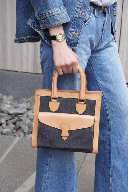 Christian Dior Logo Canvas Handbag Beige×Blue Vintage fwaghn