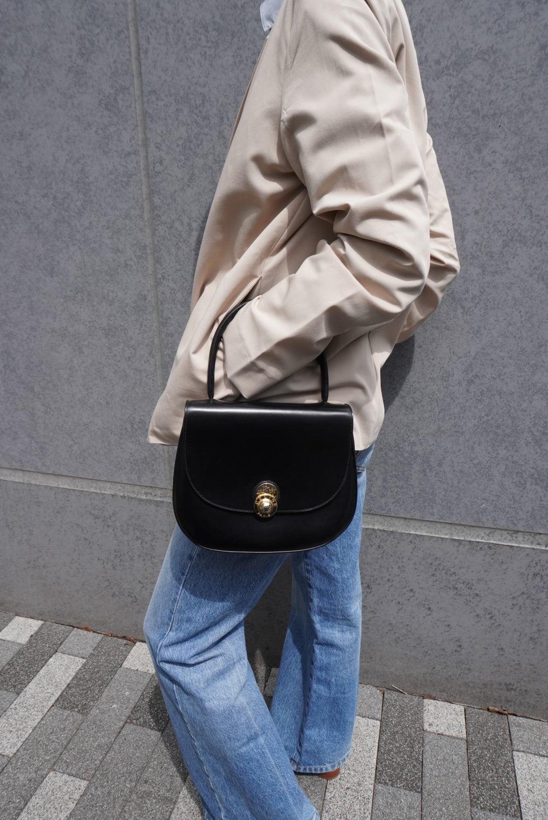 CELINE Starball Top Handle Handbag Black Vintage idde2j