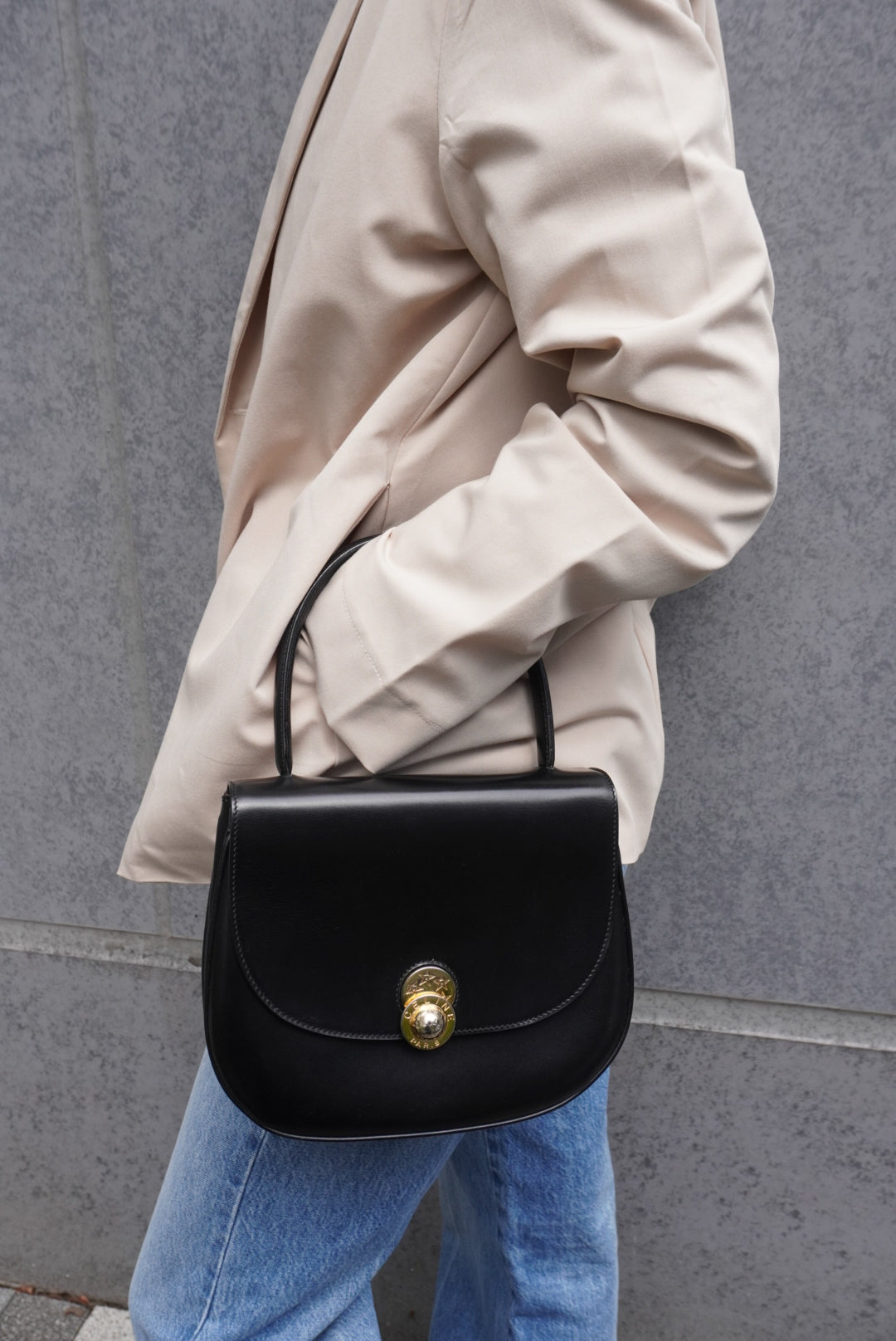 CELINE Starball Top Handle Handbag Black Vintage idde2j