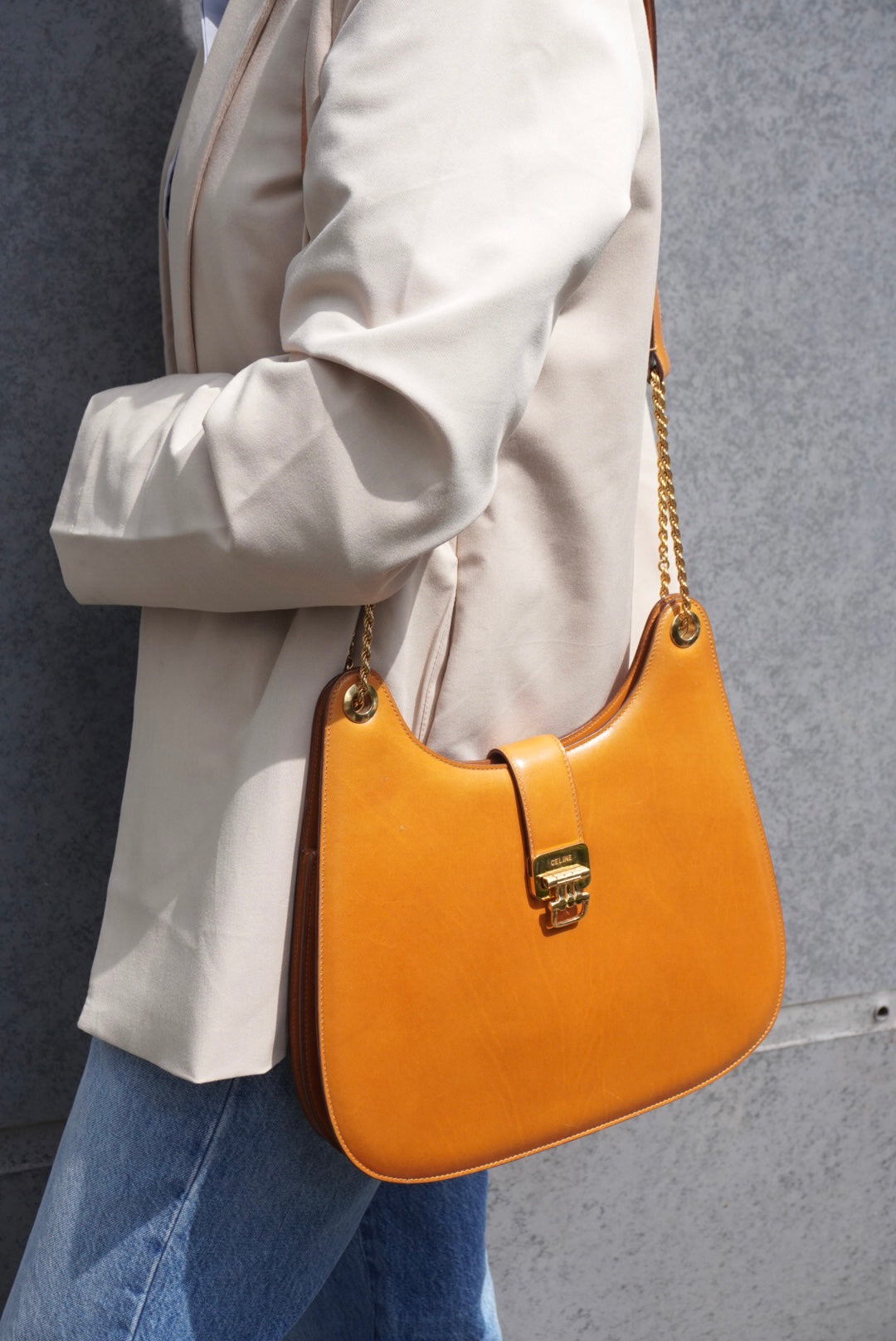 CELINE Horse Bit Chain Shoulder bag Brown Vintage 6hjm4n