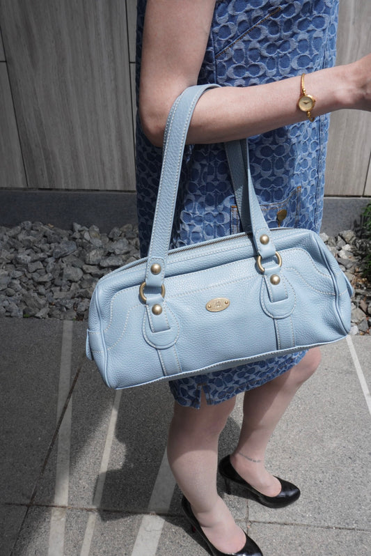 CELINE Blason Handbag Sky blue Vintage 5m2evd