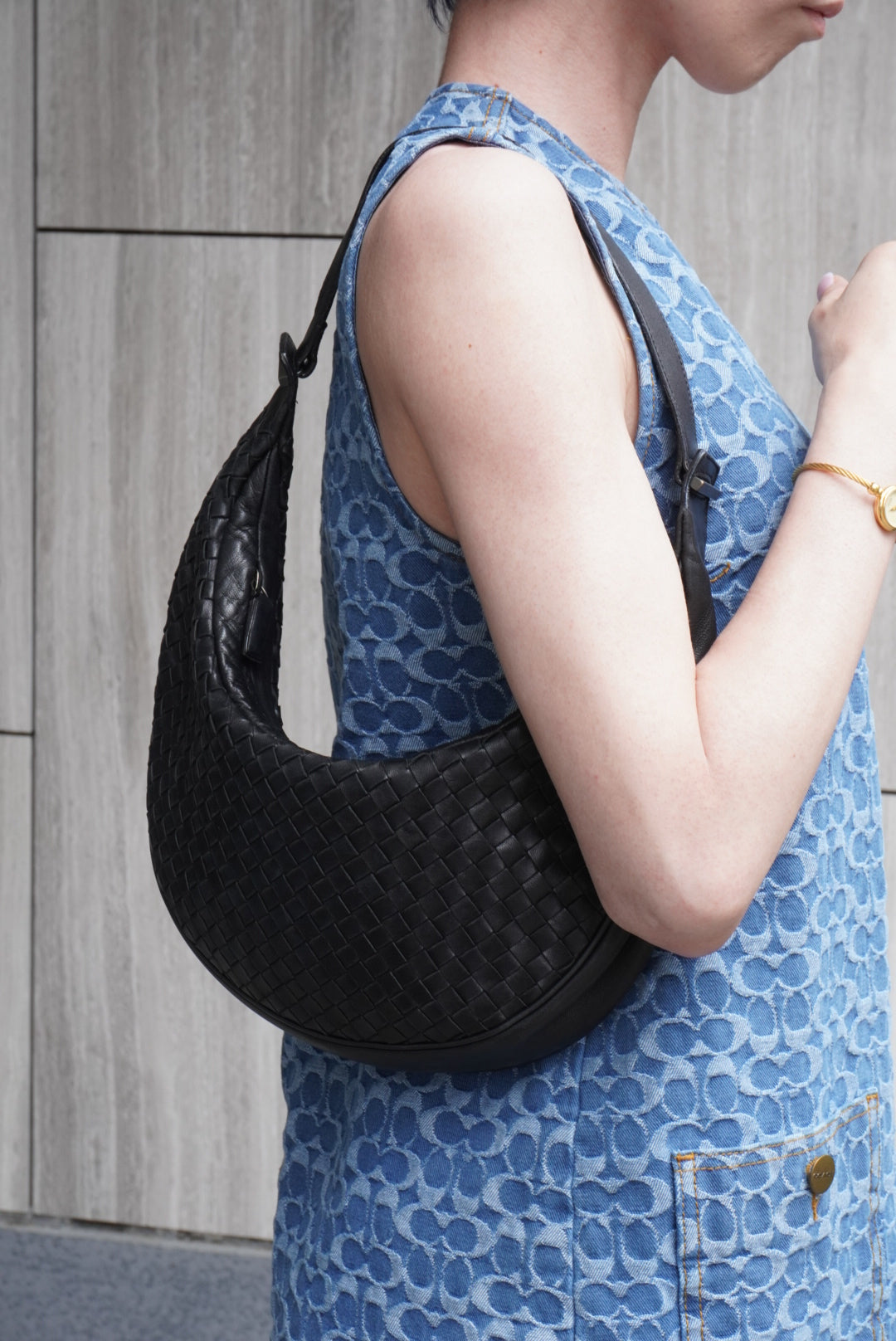 Bottega Veneta Intrecciato Handbag Hobobag Black 10500 105264NE Vintage xsmh56