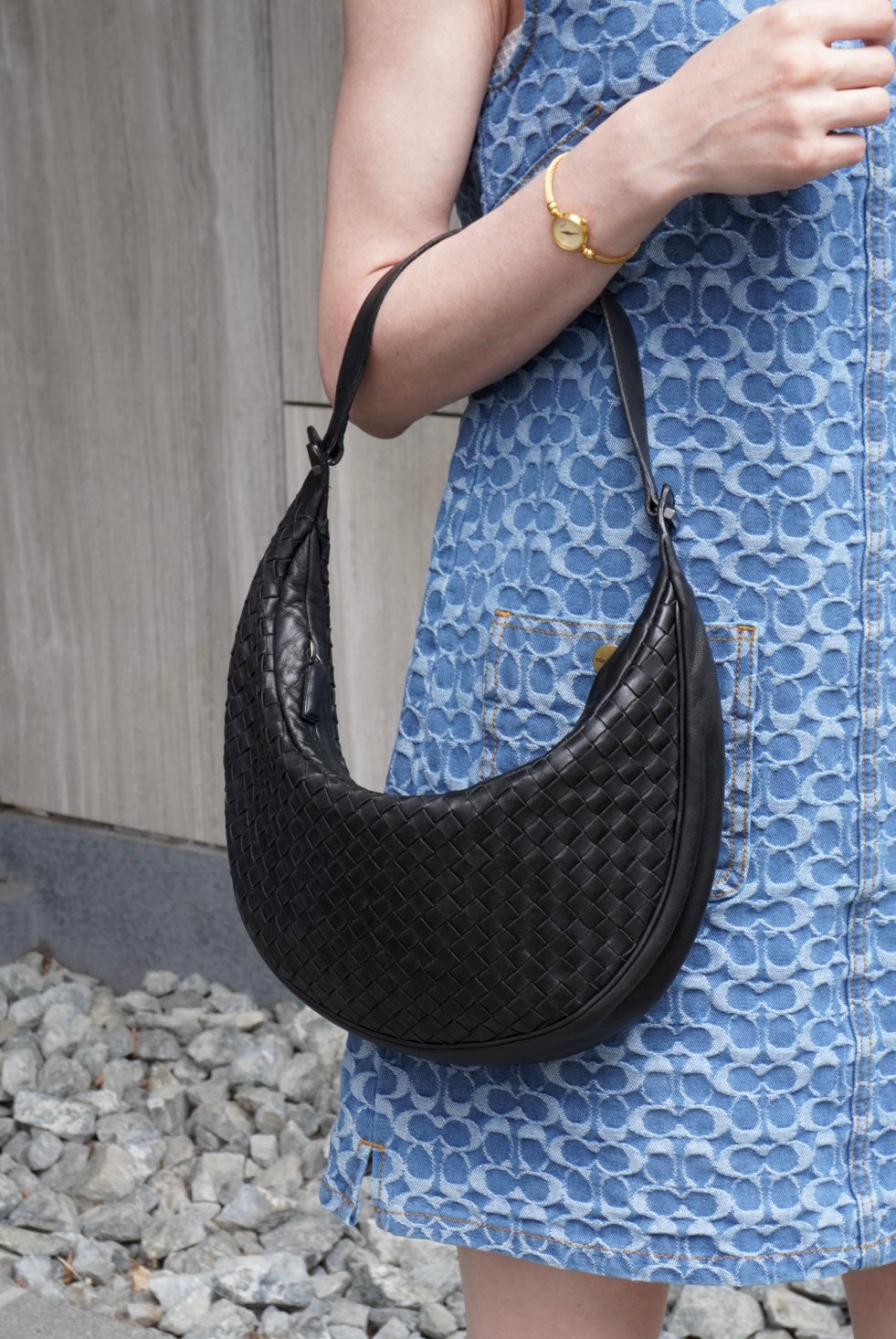 Bottega Veneta Intrecciato Handbag Hobobag Black 10500 105264NE Vintage xsmh56