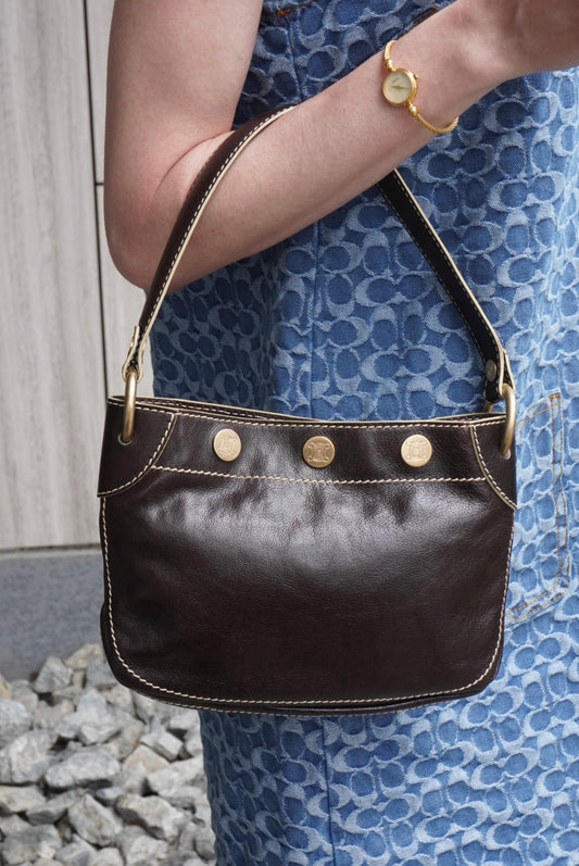 CELINE Blason Shoulder bag Hobobag Brown Vintage 4ykatc