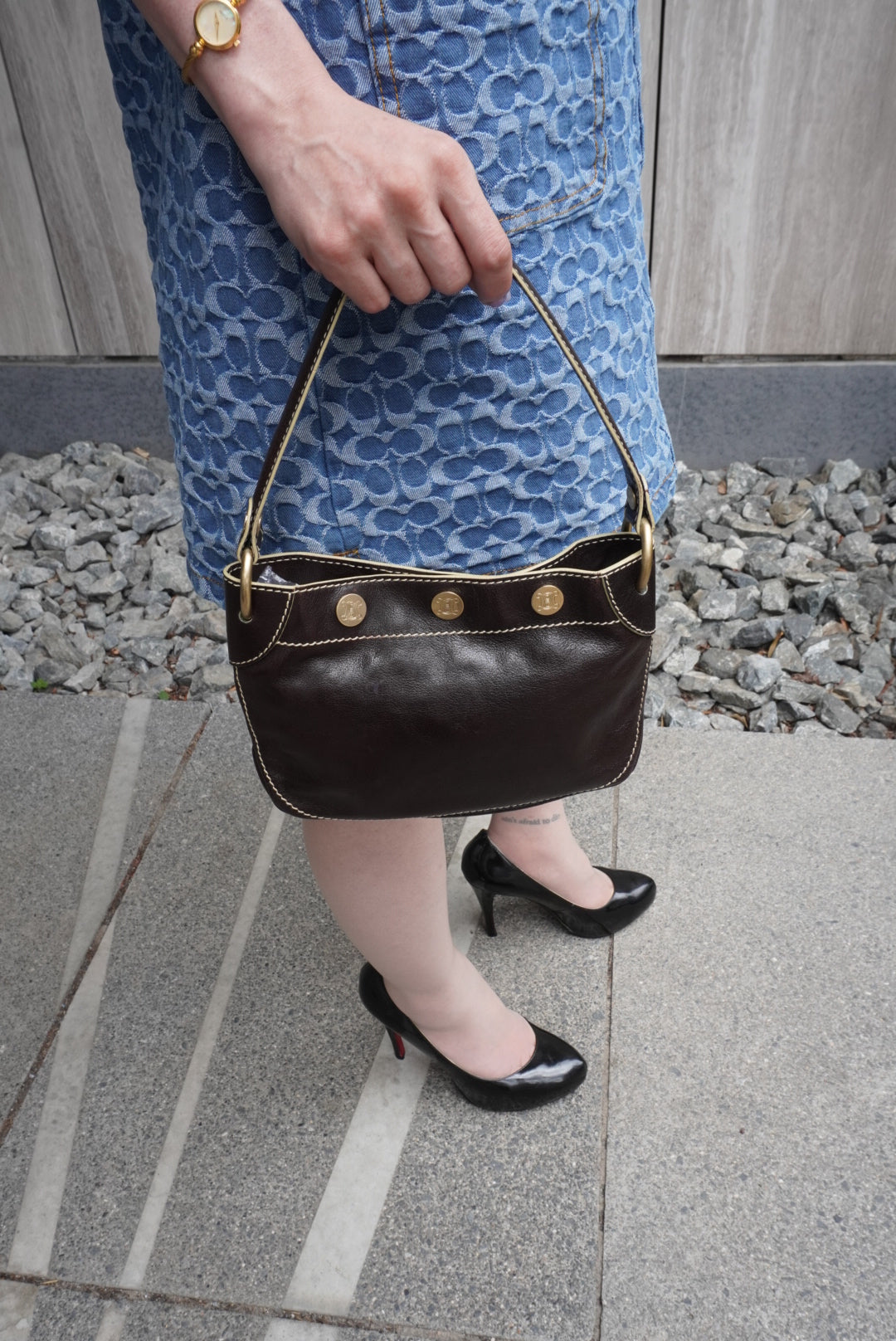 CELINE Blason Shoulder bag Hobobag Brown Vintage 4ykatc