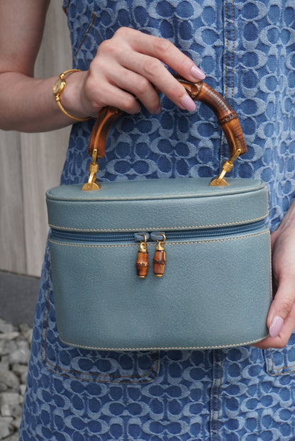 GUCCI Bamboo Handbag Vanity bag Blue Vintage 8rhwf4