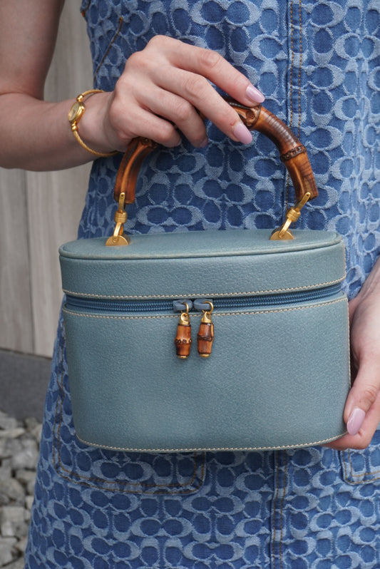 GUCCI Bamboo Handbag Vanity bag Blue Vintage 8rhwf4
