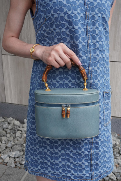 GUCCI Bamboo Handbag Vanity bag Blue Vintage 8rhwf4