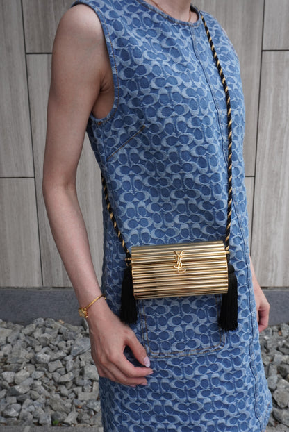 Yves Saint Laurent YSL Logo Metal Clasp Shoulder bag Gold Vintage wtcj8d