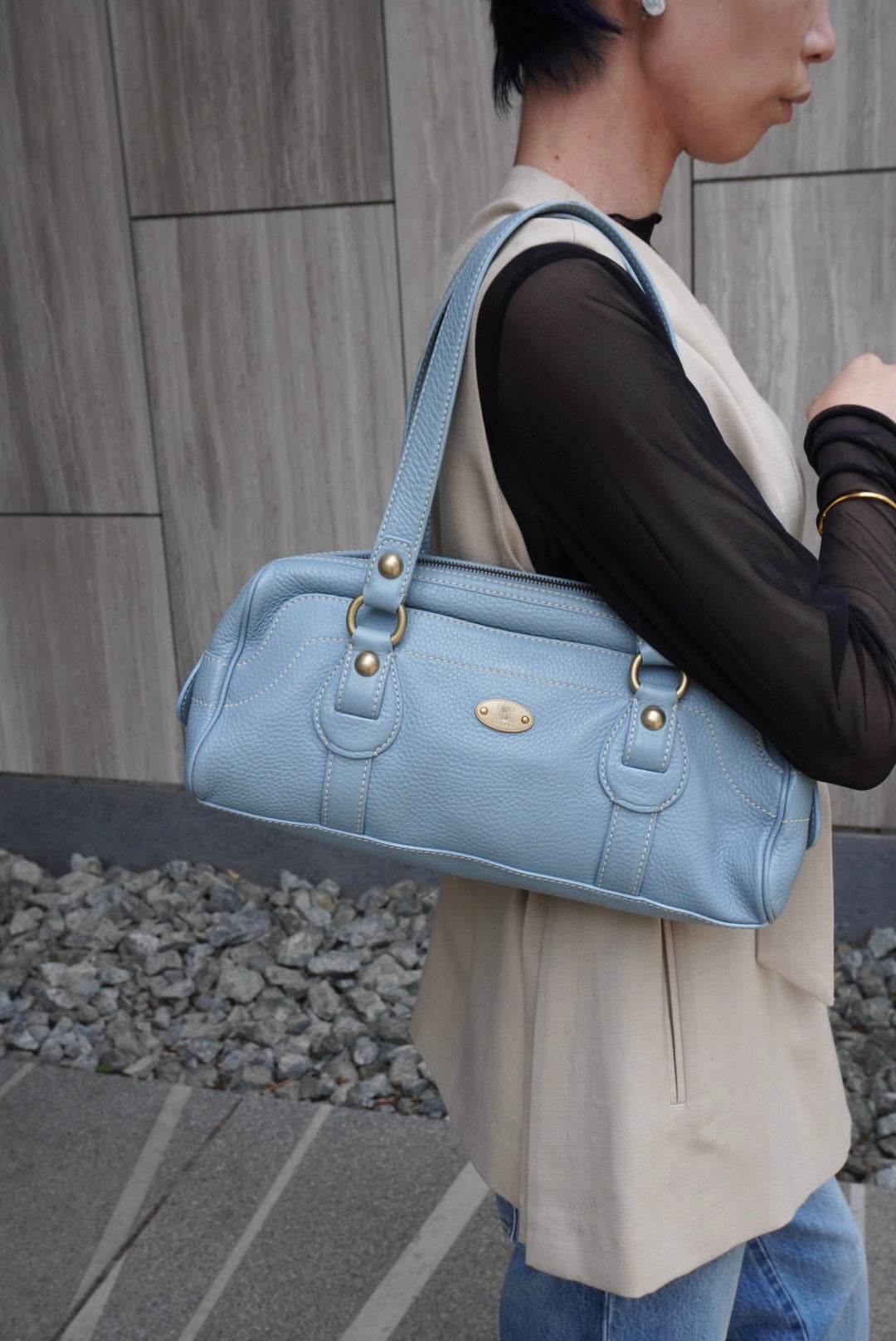 CELINE Blason Handbag Sky blue Vintage 5m2evd