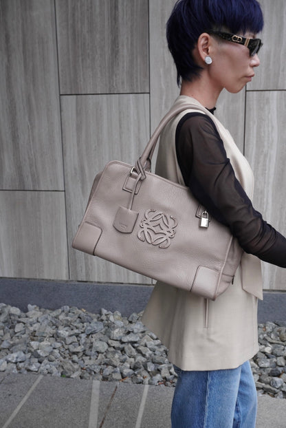 LOEWE Amazona36 Anagram Handbag Boston bag Gray Vintage mhy4fx