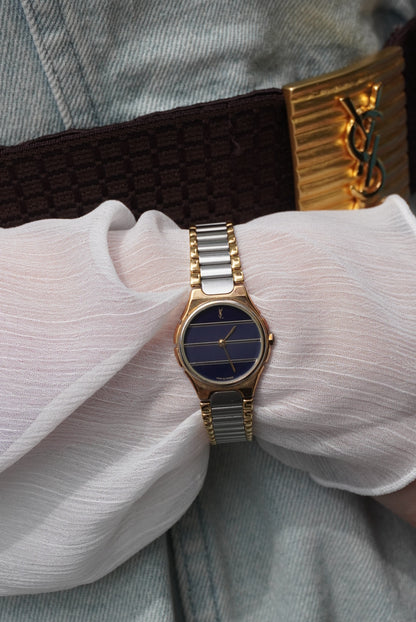 Yves Saint Laurent YSL Logo Quartz Watch Silver 190752 Vintage 7t3eus