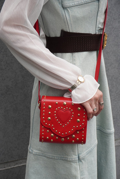 Yves Saint Laurent Heart Motif Small Shoulder bag Red Vintage v286hg