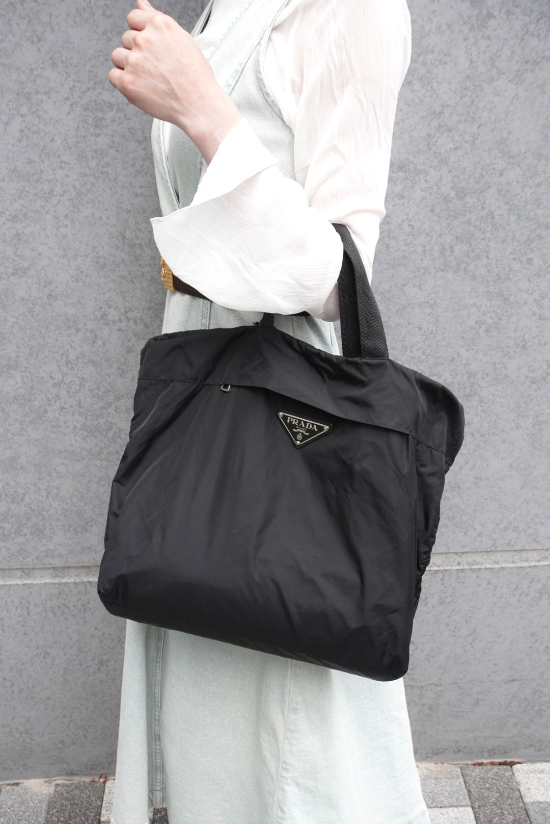 PRADA Tessuto Triangle Logo Handbag Totebag Black Vintage txv6yu