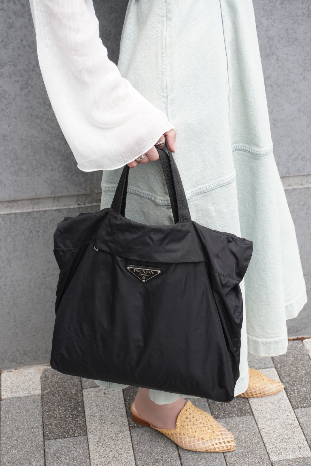PRADA Tessuto Triangle Logo Handbag Totebag Black Vintage txv6yu