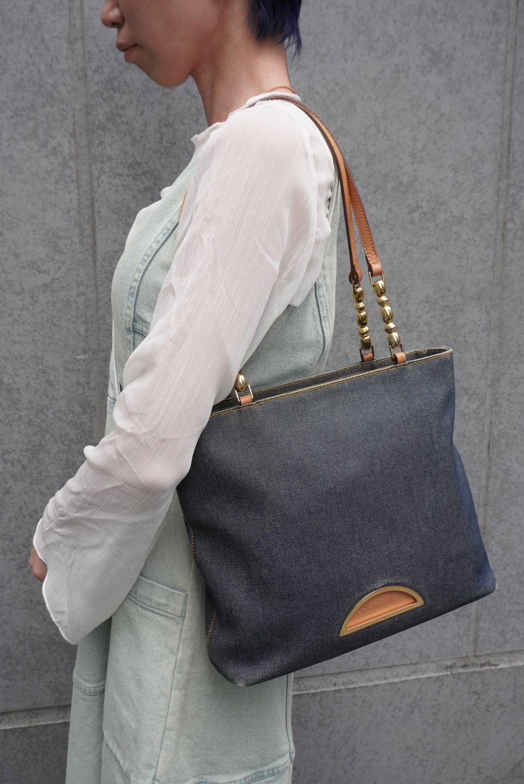 Christian Dior Logo Handbag Totebag Indigo Vintage kxnt2a