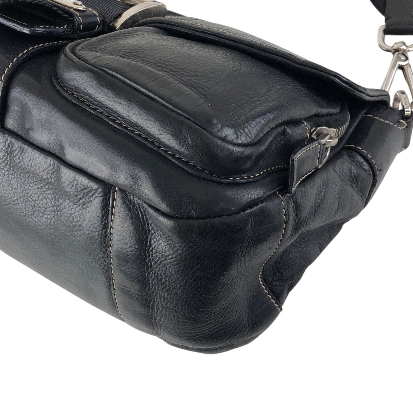 PRADA Triangle Logo Double Pocket Shoulder bag Black Vintage 5hm2yf