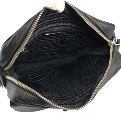 PRADA Triangle Logo Front Buckle Front Pocket Shoulder bag Black Vintage fg3jes