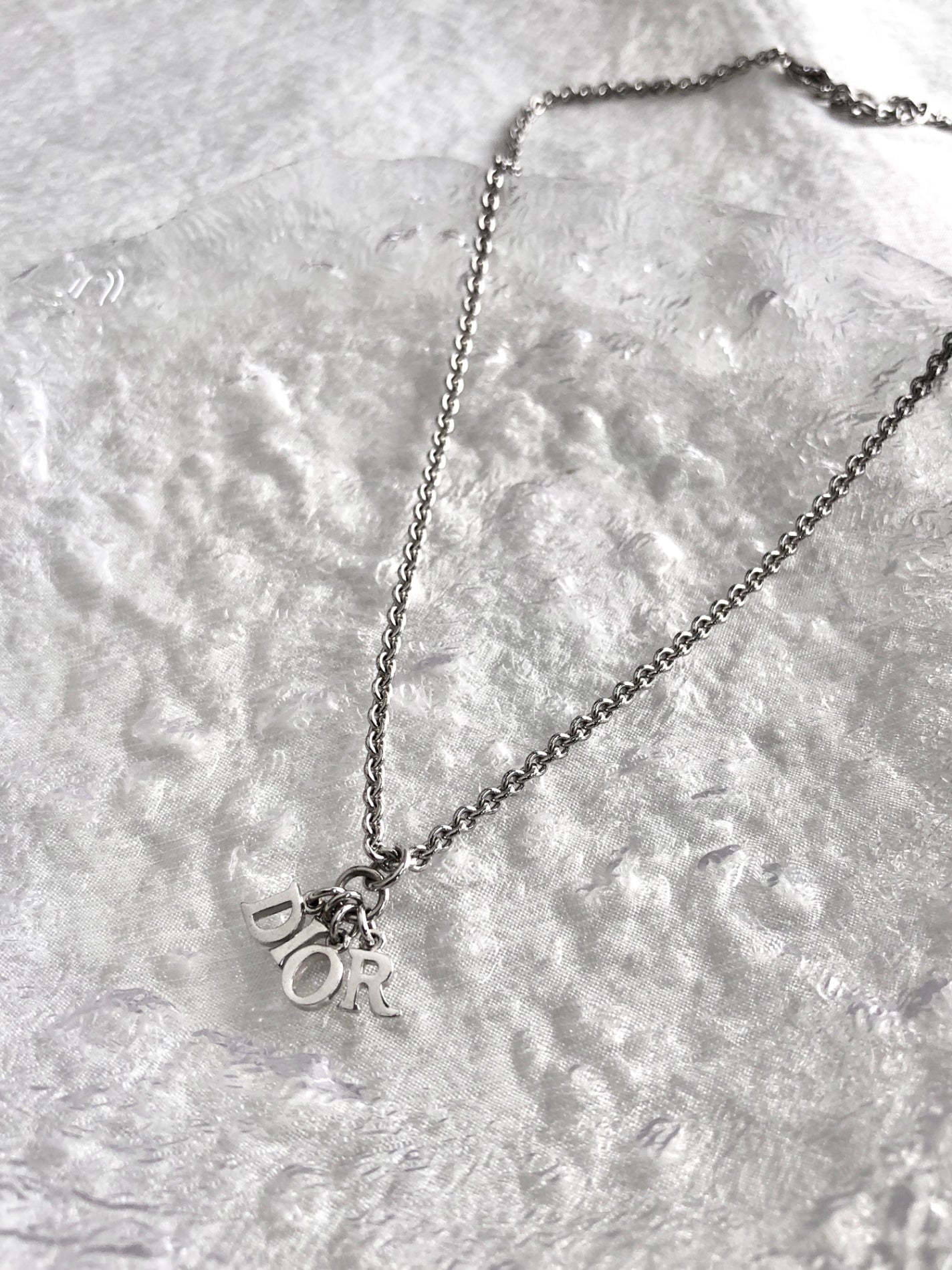 Christian Dior Logo Charm Necklace Silver Vintage 6kt6mz