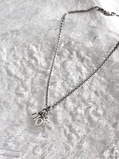 Christian Dior Logo Charm Necklace Silver Vintage 6kt6mz