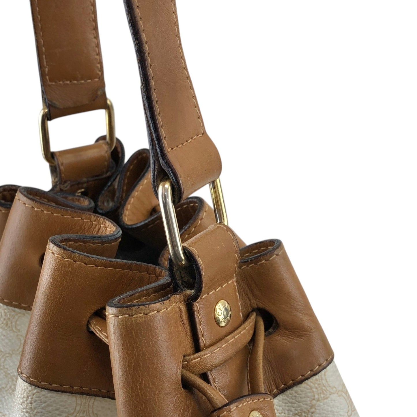 CELINE Macadam  Blason Drawstring  Shoulder bag White Vintage 6vdzju