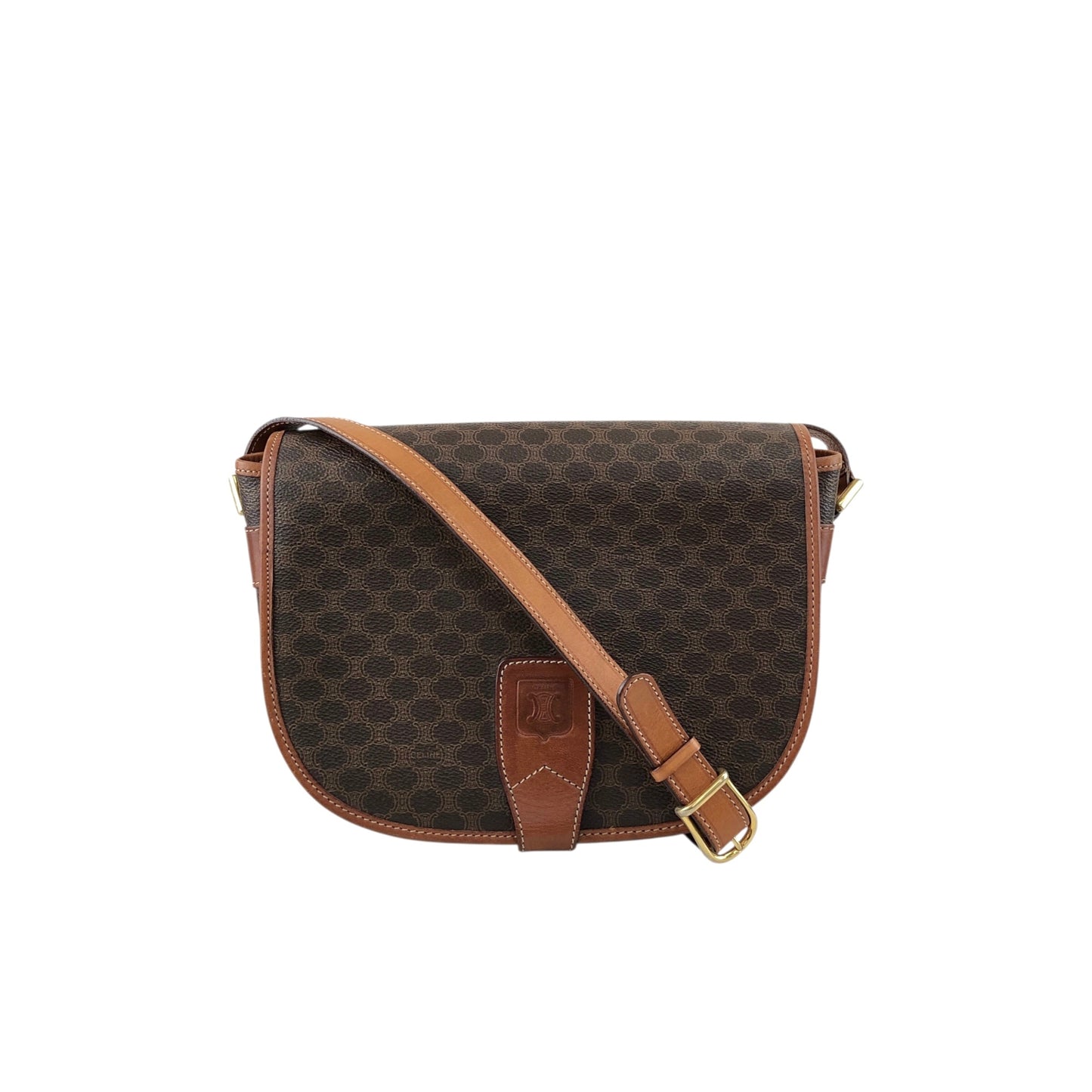 CELINE Macadam Blason Flap Shoulder bag Brown Vintage kv7fz3