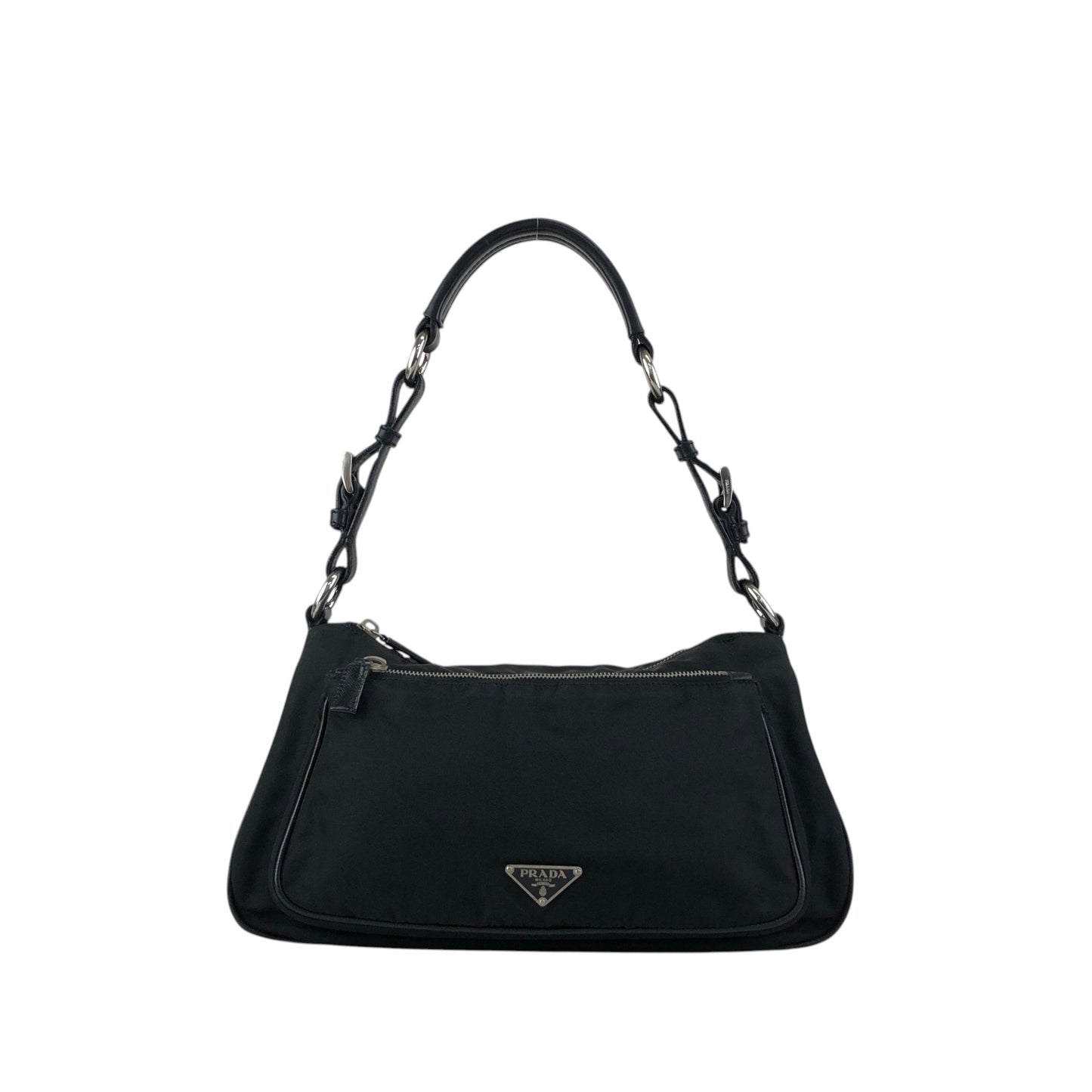 PRADA Tessuto Triangle Logo Shoulder bag Hobobag Black Vintage uxyr4i
