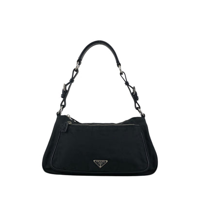 PRADA Tessuto Triangle Logo Shoulder bag Hobobag Black Vintage uxyr4i