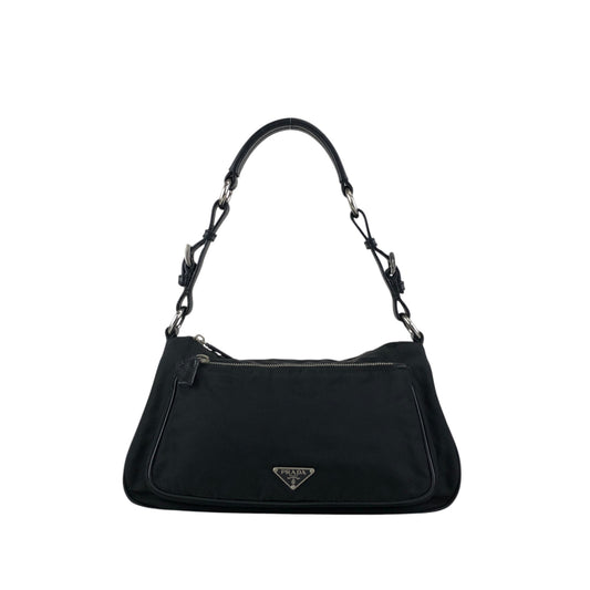 PRADA Tessuto Triangle Logo Shoulder bag Hobobag Black Vintage uxyr4i