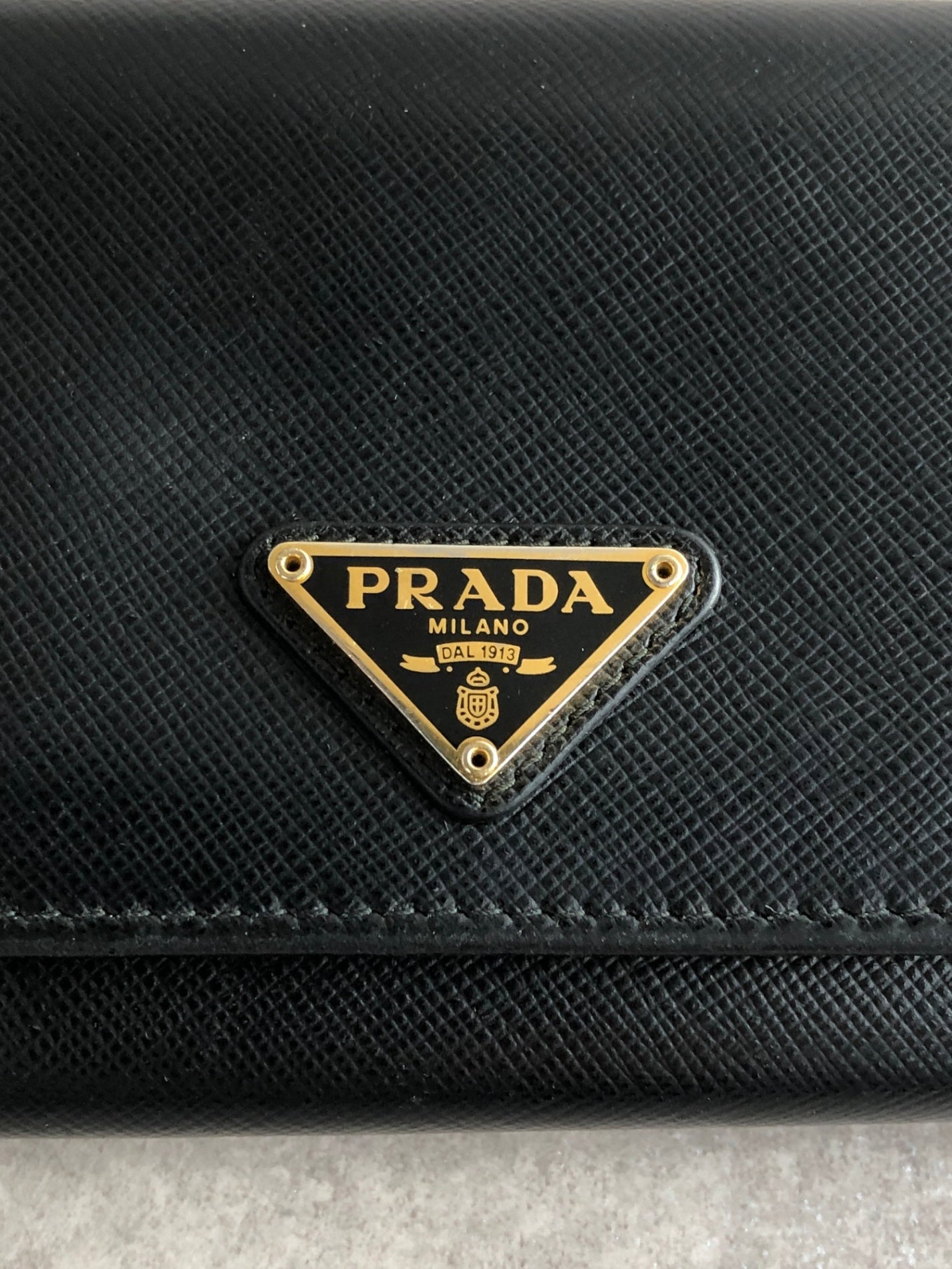 PRADA Triangle Logo Folded Wallet Black Vintage mia8ai