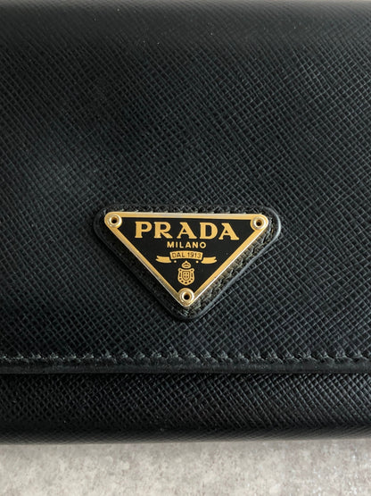 PRADA Triangle Logo Folded Wallet Black Vintage mia8ai
