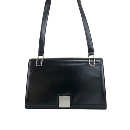 CELINE Logo Flap Shoulder bag Black Vintage 2vd8k7