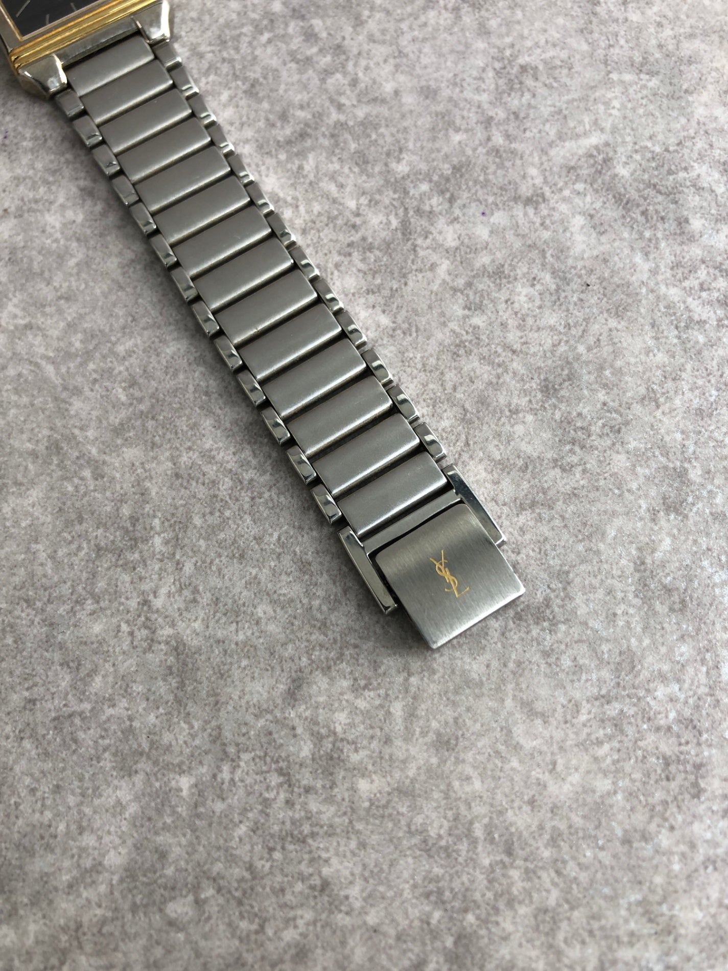Yves Saint Laurent YSL Logo Quartz Watch Silver×Gold 5421-H04724 Vintage syzsmm