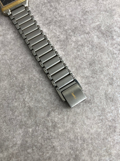 Yves Saint Laurent YSL Logo Quartz Watch Silver×Gold 5421-H04724 Vintage syzsmm
