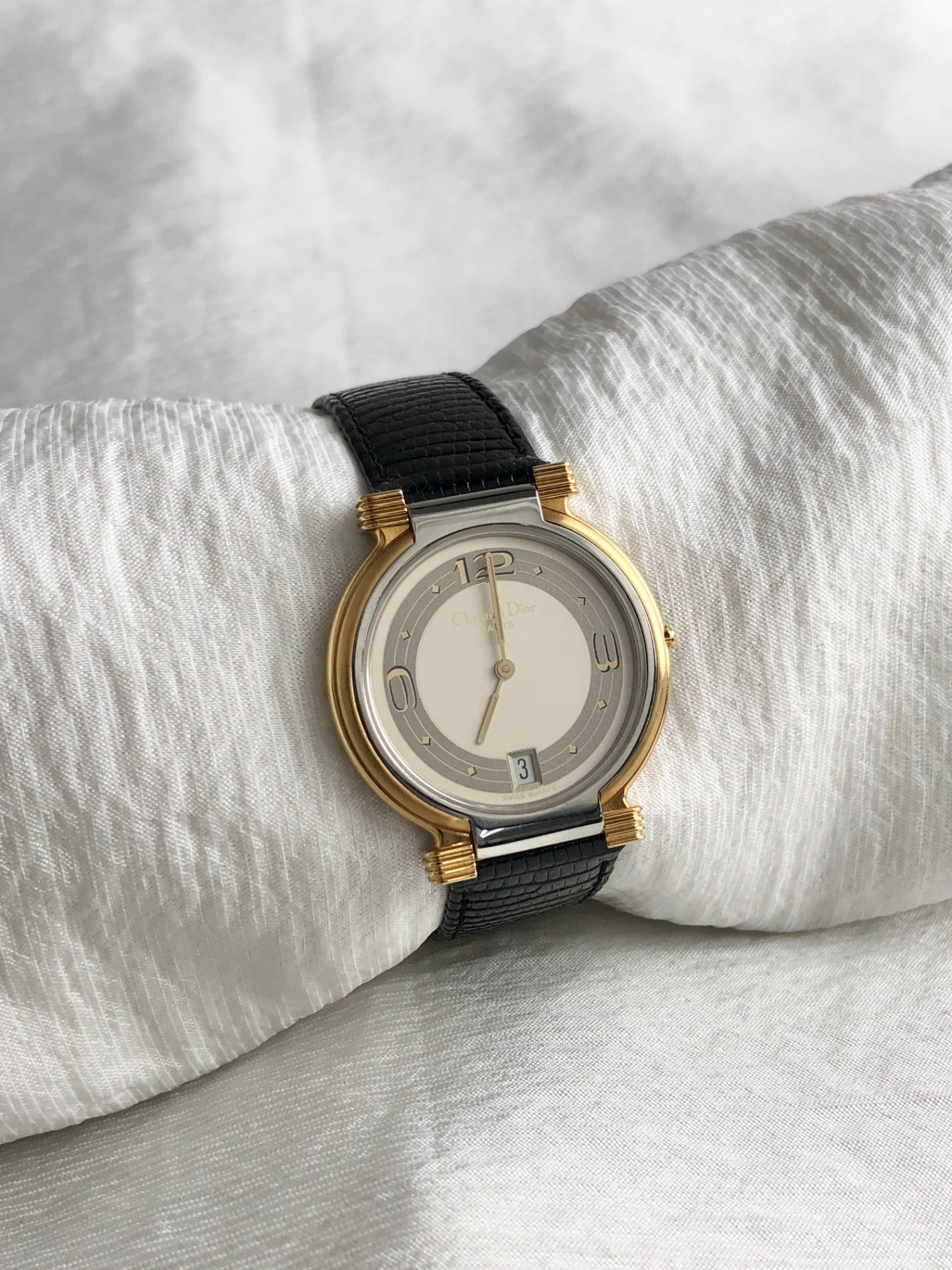 Christian Dior Logo Watch Gold×Black Vintage 76nb8k